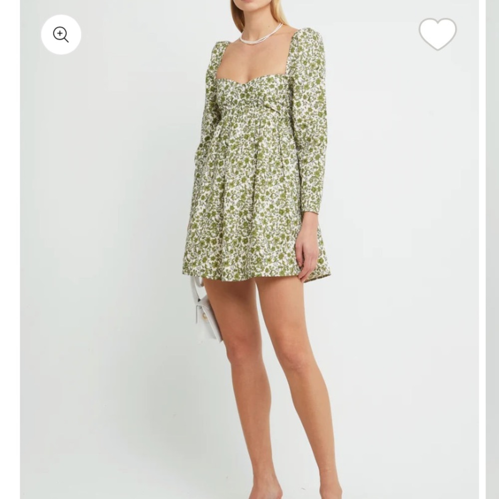“Kourt” Long Sleeve Green & White Floral Mini Dress | Women’s Small/ Size 4